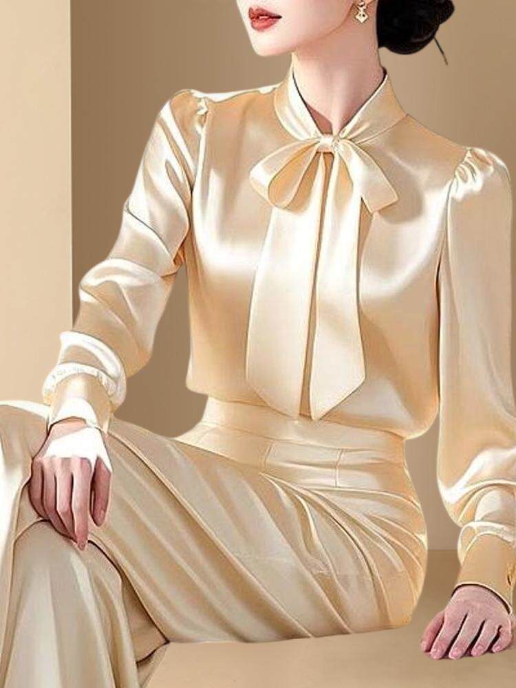 WOMENS SATIN FASHION 2024 NEW FASHIONABLE SILK HAUTE COUTURE TWO-PIECE SUIT PROFESSIONAL EUROPEAN SUMMER FORMAL OCCASIONS