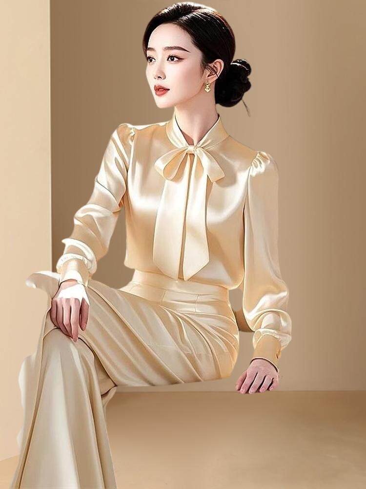 WOMENS SATIN FASHION 2024 NEW FASHIONABLE SILK HAUTE COUTURE TWO-PIECE SUIT PROFESSIONAL EUROPEAN SUMMER FORMAL OCCASIONS