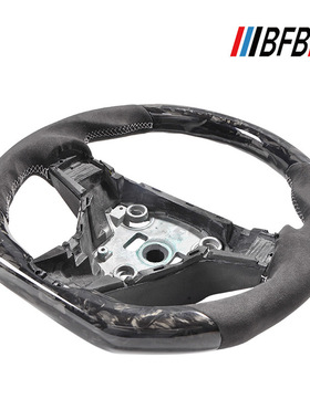 适用于特斯拉Model 3 Y 大理石锻造黑色反绒皮白色缝线方向盘改装