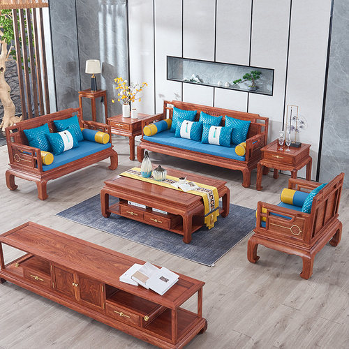 新中式红木沙发组合刺猬紫檀