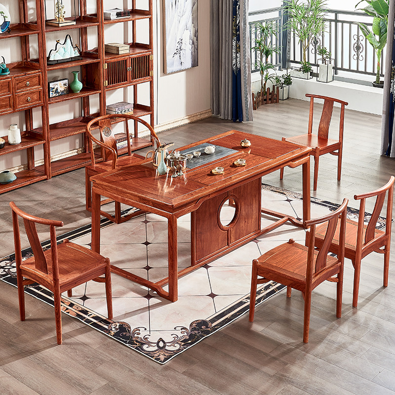红木茶桌刺猬紫檀承宝轩办公茶台