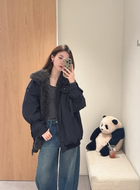 【商场同款】地女装2025冬季新品深蓝色毛领羽绒服