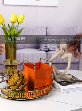 样板间配饰金属托盘花艺客厅桌面