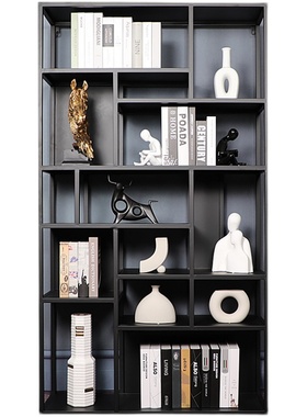 样板房间现代书柜客厅创意软装家居饰品陶瓷马头摆件假书花瓶组合