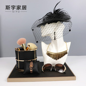 现代样板房间衣帽间梳妆台玄关装 饰品托盘香水轻奢北欧工艺品摆件