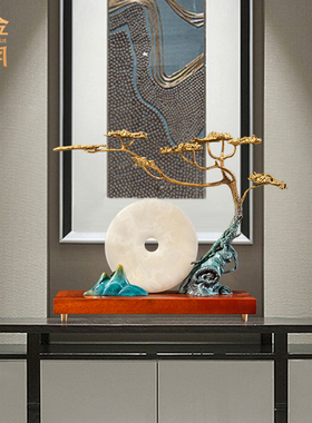 月映江山装饰品全黄铜摆件新中式