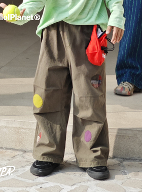 ppapa 贴布工装细纹面料洗水柔软儿童休闲裤长裤