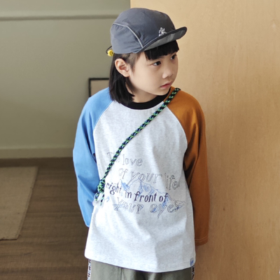 ppapa撞色插肩两色中大童印花T恤