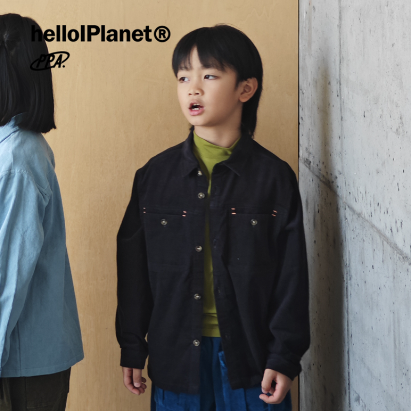 ppapa 春秋灯芯绒儿童保暖复古翻领衬衣简约撞色长袖衬衫1013141