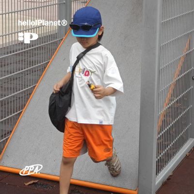 ppapa 拼色前后撞色网眼运动男女童短裤 913646