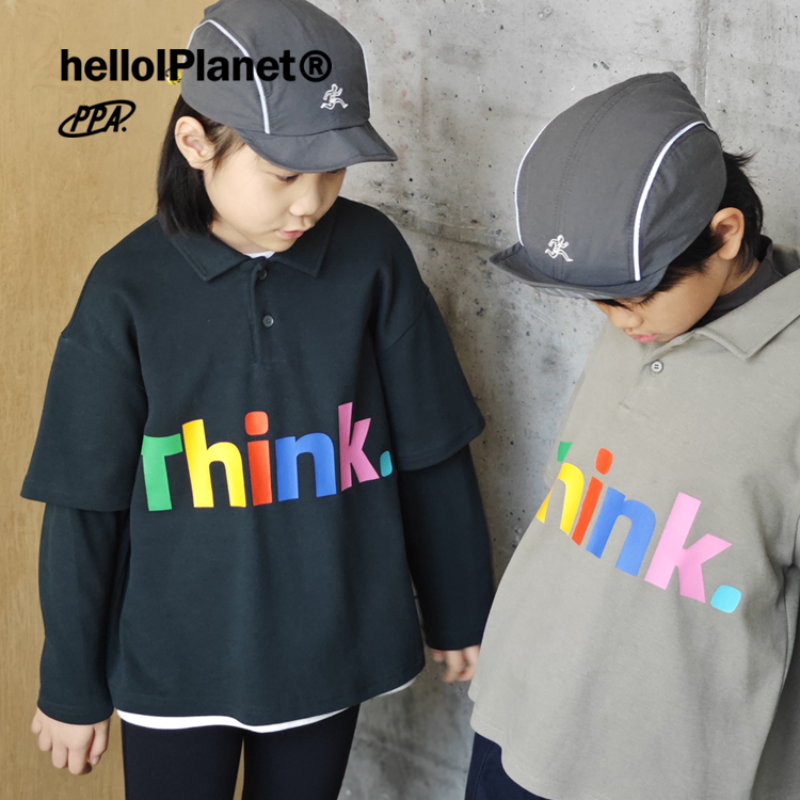 ppapa 两色多巴胺中大童假两件翻领卫衣撞色百搭长袖印花 1013112