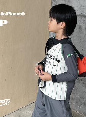 ppapa 竖条纹拼色撞色大logo长袖运动速干服中大童 813519