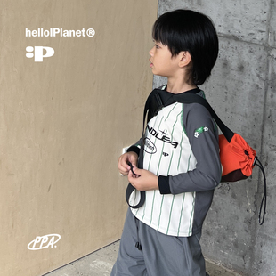 813519 运动速干服中大童 ppapa 竖条纹拼色撞色大logo长袖