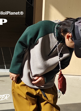 现ppapa摇粒绒撞色玩味可换魔术贴套头针织儿童保暖长袖813472