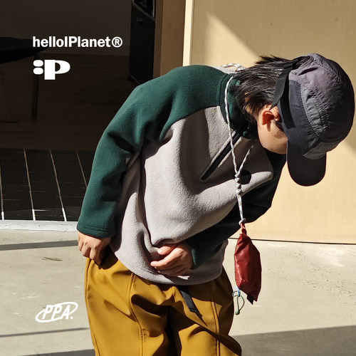 摇粒绒撞色玩味可换套头儿童卫衣