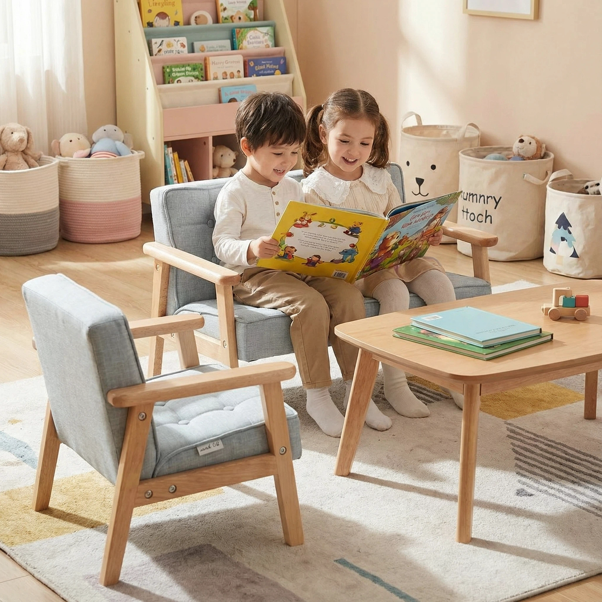 幼儿园阅读区小沙发早教中心儿童座椅宝宝卡通实木稳固迷你沙发