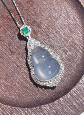 缅甸老坑冰种翡翠葫芦925银项链