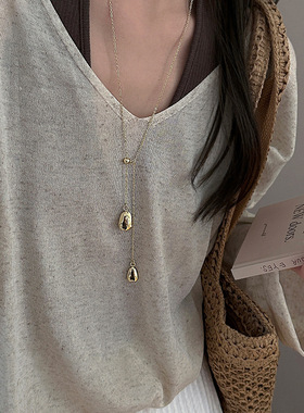 金色水滴吊坠项链女长款细链