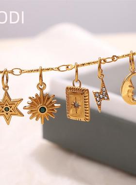 跨境百搭潮流绿色水钻五角星配饰时尚云朵彩虹滴油设计饰品挂件