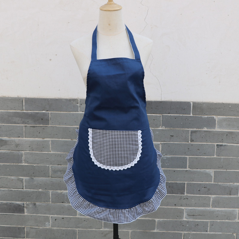 韩版时尚围裙成人无袖厨房纯棉布花边成人家用田园风家居小围裙