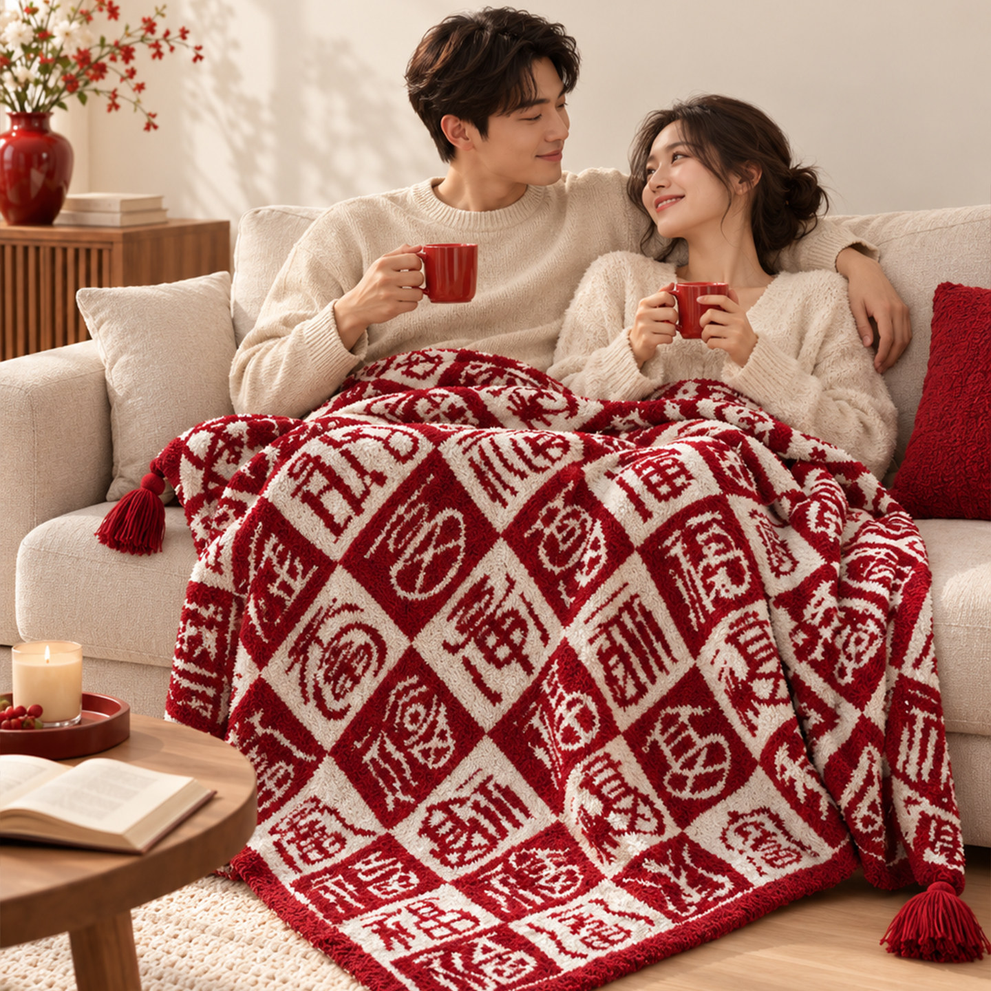 结婚礼物新年百福毯嫁妆保暖披肩