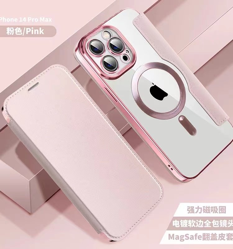 无线磁吸充电iphone15手机壳适用于苹果13手机壳14promax翻盖皮套12Pro可插卡11透明镜头全包14plus防摔13pro