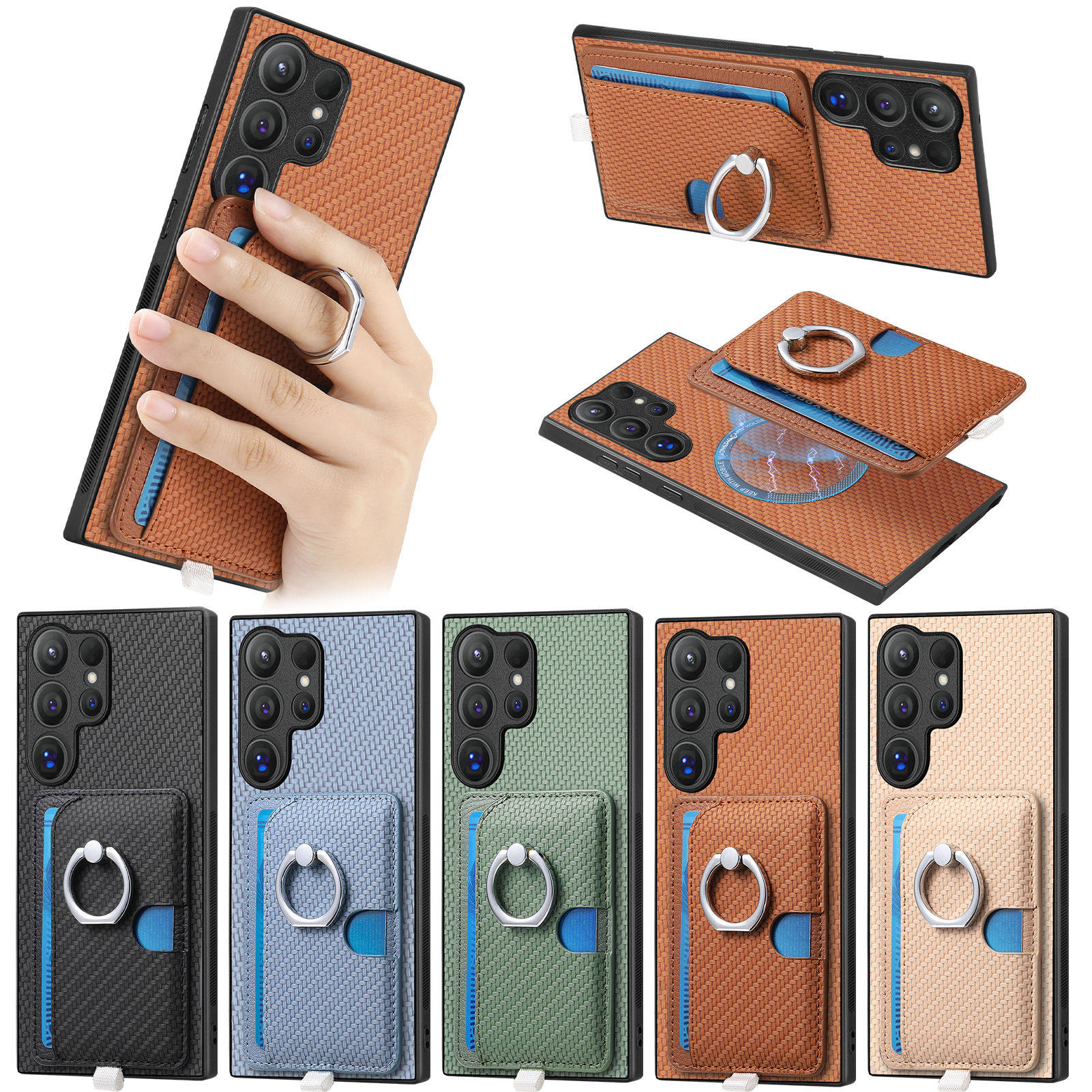 S25指环支架适用三星GalaxyS24fe带卡包手机壳S23ultra磁吸S26+双卡槽S21插卡Note20防摔保护套A37放卡片A55