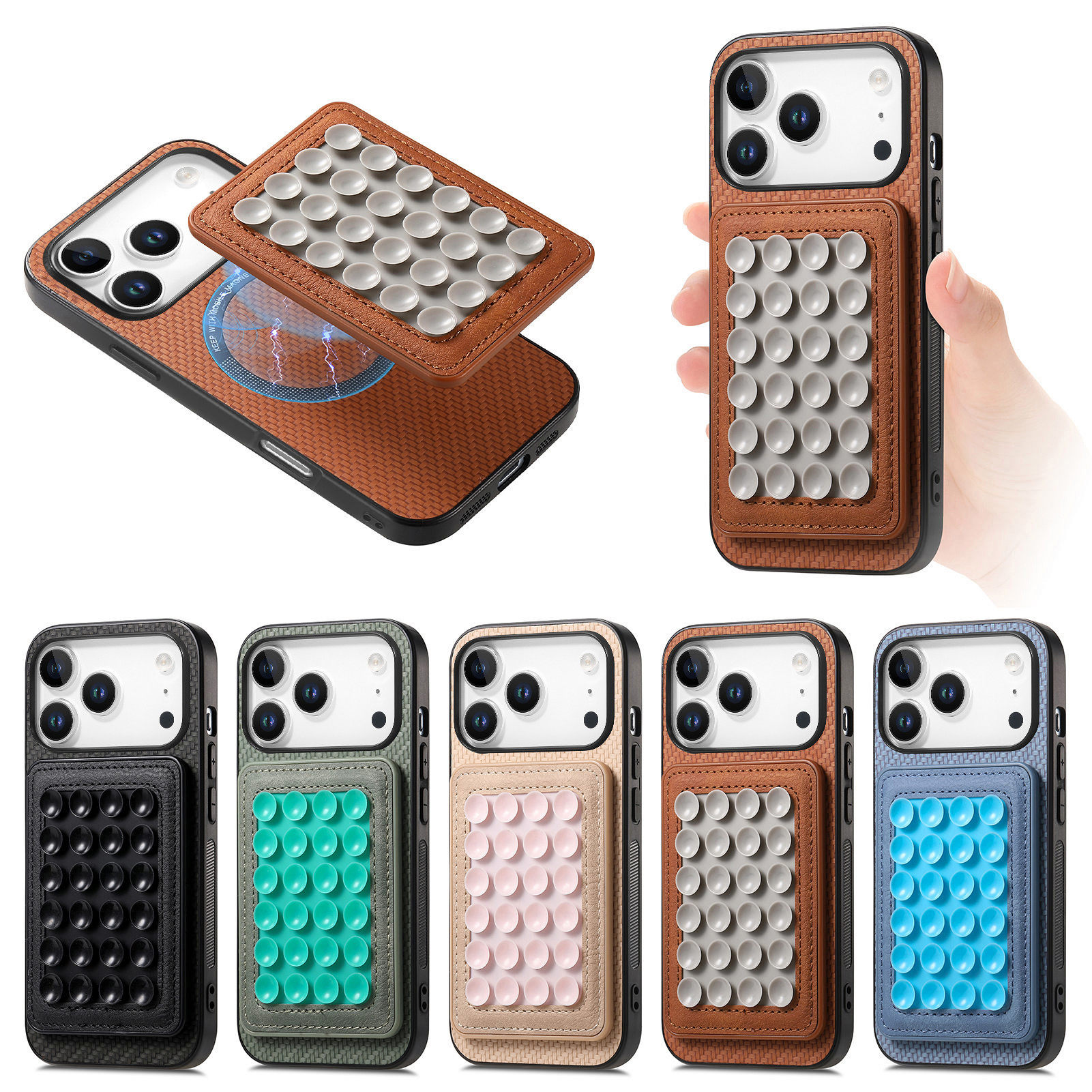 17方形硅胶吸盘适用于iphone15promax磁吸手机壳新款苹果14plus防滑垫13/12放卡11车载支架17pro苹果16手机壳