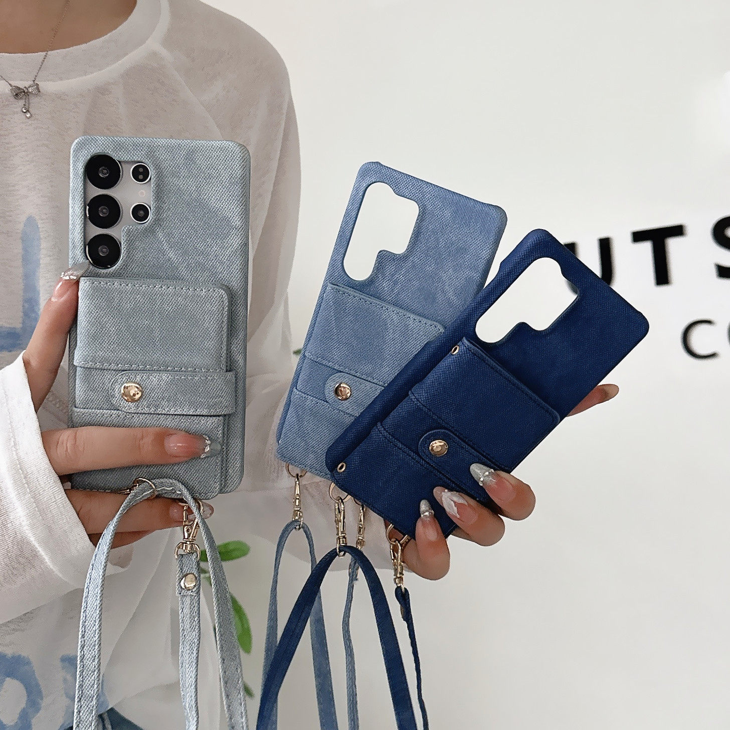 S26斜挎插卡零钱包适用三星S25挂绳手机壳三星GalaxyS25Ultra保护套手机壳S23U欧美皮质S24手机壳补妆小镜子