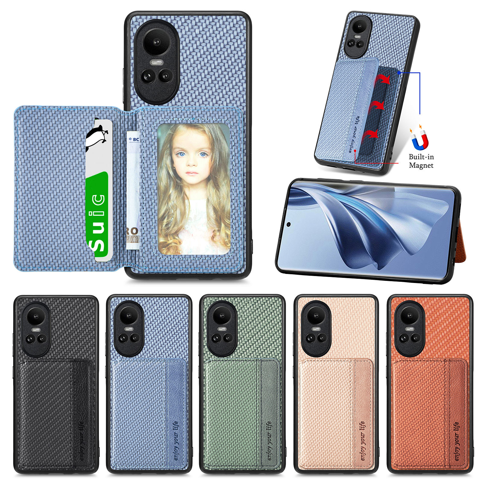 reno11pro适用oppo Reno10卡包手机壳9pro+带卡槽Find X6可支架X5Lite新款8t防摔K11保护套K10x插卡X7高级感