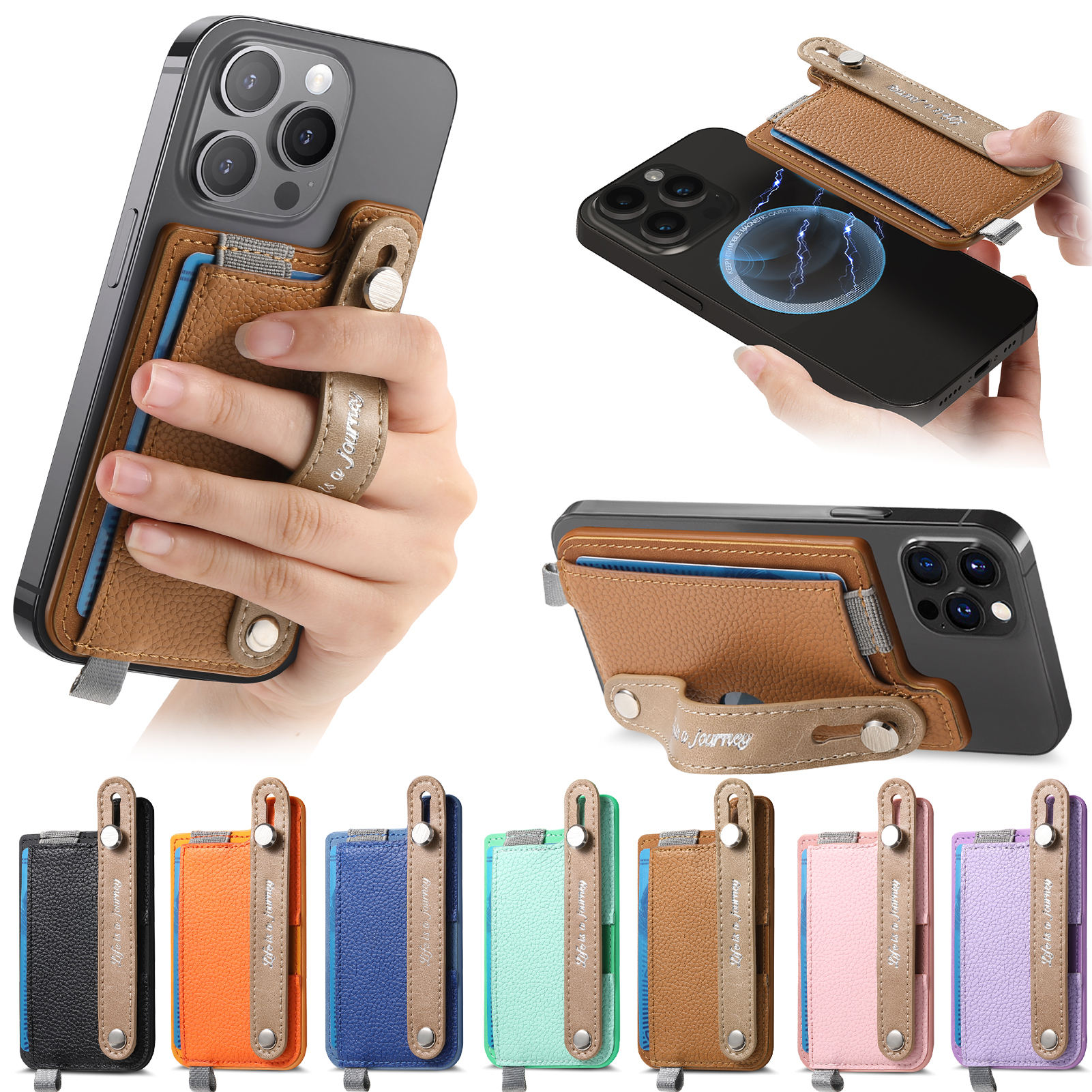 iphone16苹果15promax磁吸腕带卡包适用14plus高级手腕13卡套支架12插卡11证件收纳pm新款软保护套配件