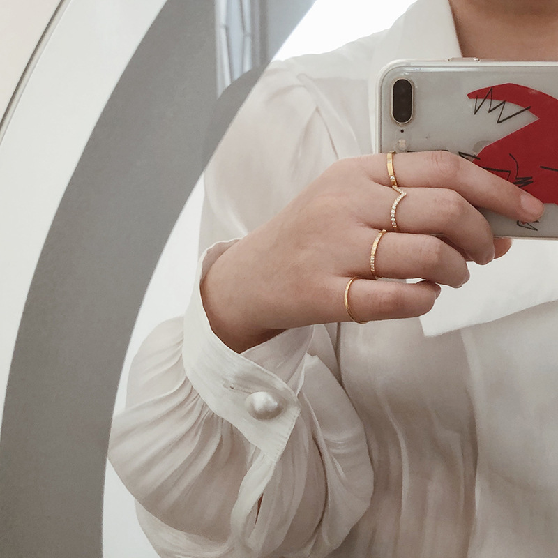 韩国时尚1mm极细单钻钛钢女戒