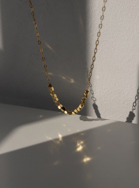 XL166 闪烁方块十八方多方来财幸运几何项链锁骨链 钛钢镀18K金