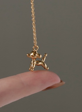 气球小狗项链可爱锁骨链女钛钢