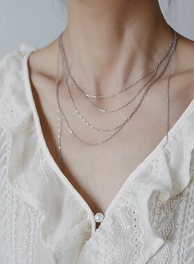 法式复古钛钢不掉色多层锁骨链