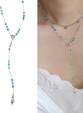 Y型项链钛钢蓝珠毛衣链