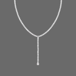 小轻奢流线流苏Y形排钻项链颈链 钛钢银色不掉色名媛风珠宝 XL421