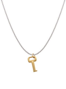 金色钥匙项链钛钢银色盒子链