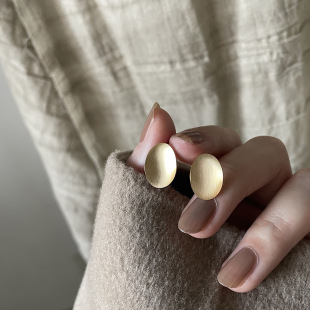 简约OL时尚 钛钢镀18K金ED174 几何椭圆曲面哑光拉丝耳钉圆片