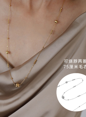 XL574 轻奢百搭INS风初秋新款灯笼球圆珠毛衣链长链钛钢镀金项链