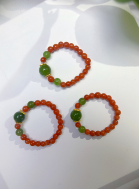 原创【多喜乐】南红戒指女款碧玉戒圈樱桃红文玩礼物红色