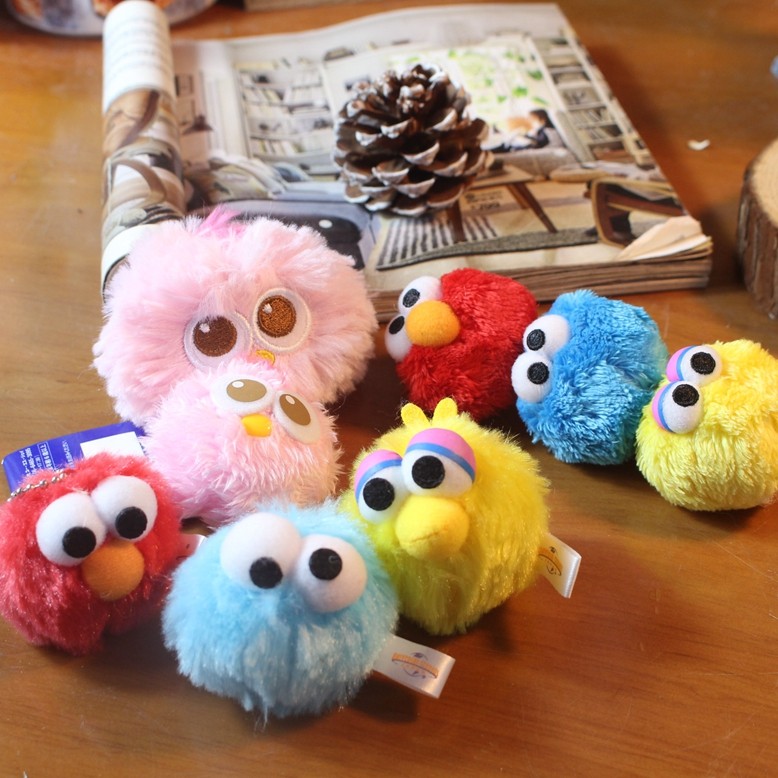 日单正版  芝麻街moppy毛绒公仔艾摩 粉饼怪玩偶  猫球 挂件