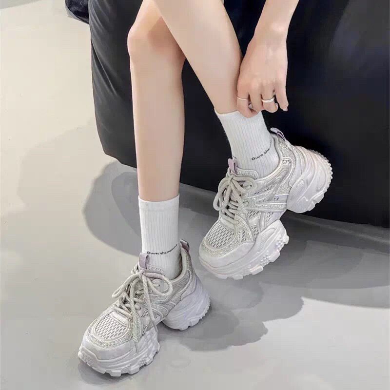专柜正品商场同步上新2025新款牛皮网面厚底休闲鞋老爹鞋女鞋