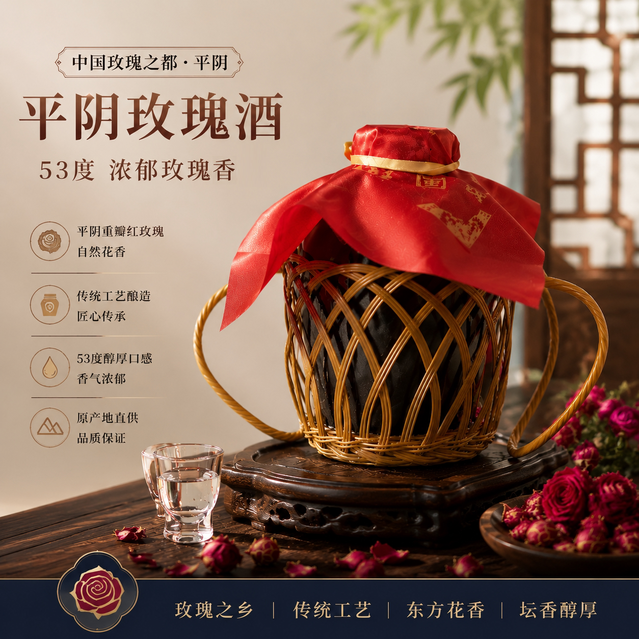 一坛装 新款木塞 2500ML山东平阴特产玫瑰酒坛子酒53度礼品宴席酒