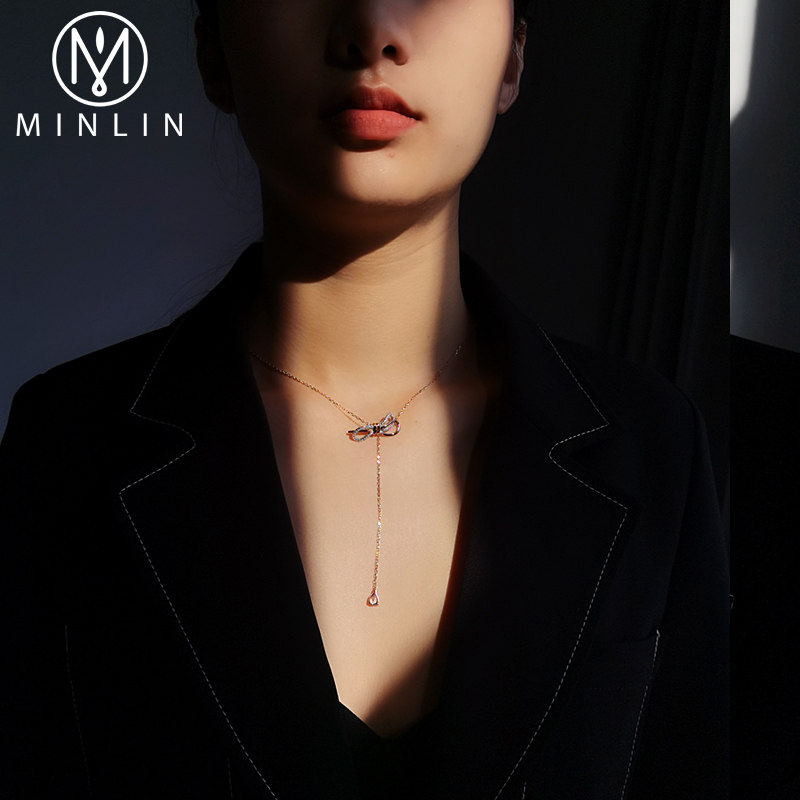 采用施华元素洛世奇蝴蝶结项链 女  网红锁骨链 颈链 项圈 ins