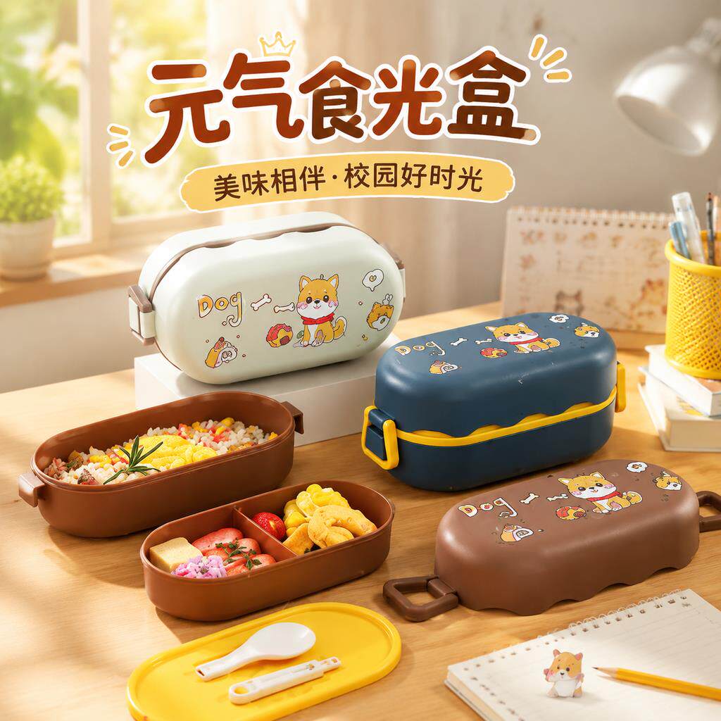饭菜分离饭盒小学生专用双层卡通带餐具便当盒可微波炉加热午餐盒