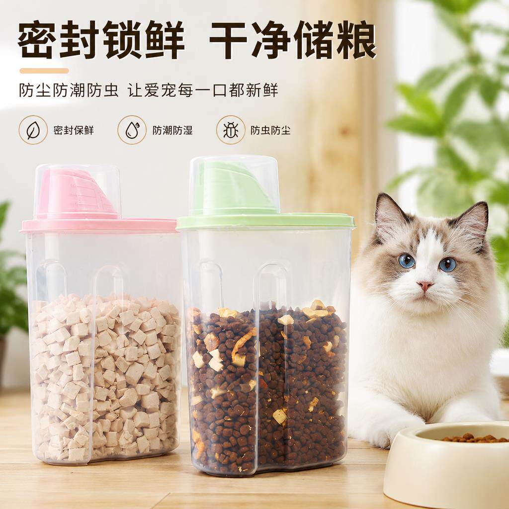 宠物储粮桶狗狗猫咪粮食冻干储存桶密封防潮防尘狗食猫粮桶收纳桶