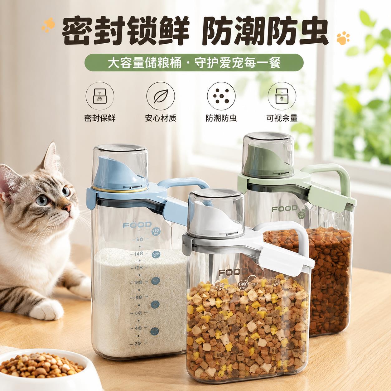 宠物粮食存储桶密封储粮桶猫粮防潮防尘收纳罐猫咪狗狗零食冻干盒