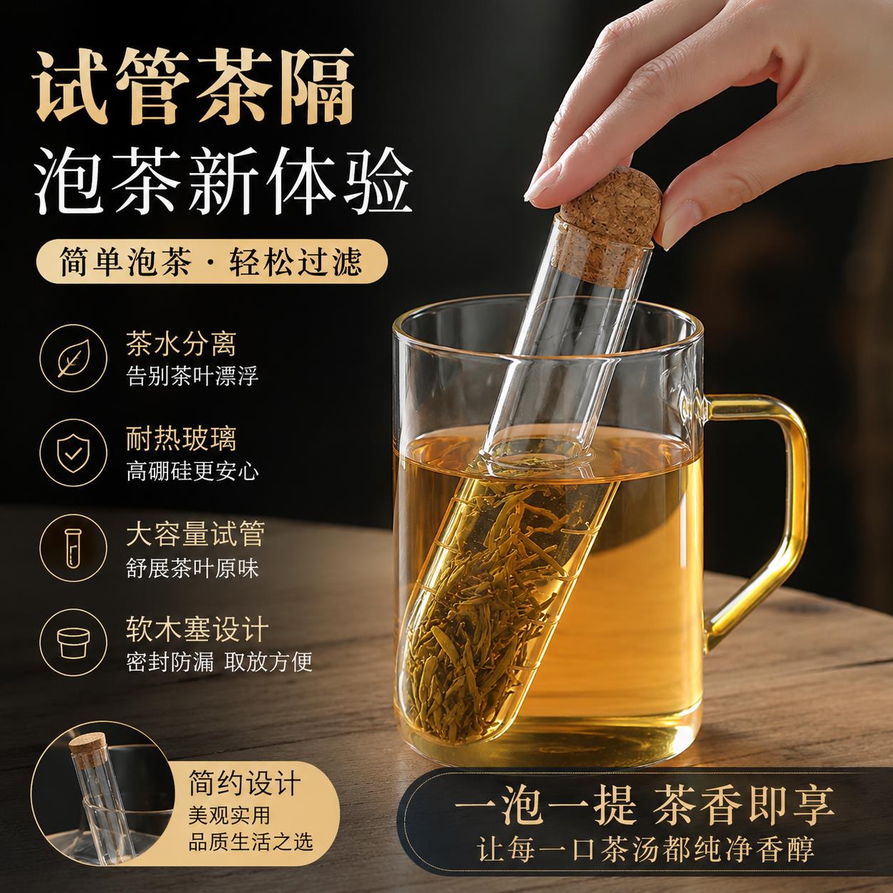 试管茶隔玻璃内胆茶漏超细茶叶过滤器红茶办公室泡茶神器个人专用图片