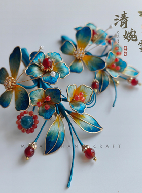 清婉雯绒花木簪新中式手工发饰
